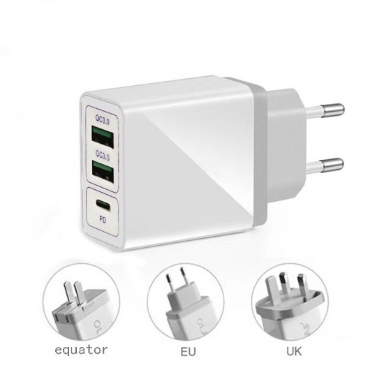 Dual USB + Type-C PD QC3.0 Travel Charger Fast Charging EU US UK Plug for Samsung Galaxy S21 Note S20 ultra Huawei Mate40 P50 OnePlus 9 Pro