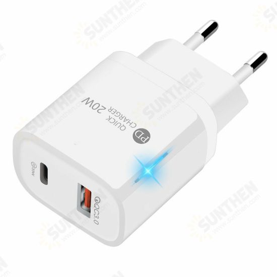 PD 20W 2-Port USB PD Charger USB-C PD3.0 QC3.0 FCP SCP Fast Charging Wall Charger Adapter EU/US Plug For iPhone DOOGEE OnePlusXiaomi