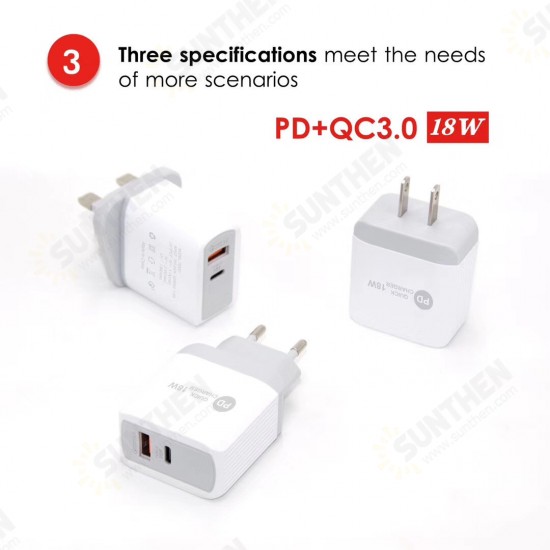 USB Charger QC3.0 PD18W Fast Charging For iPhone XS 11Pro Huawei P30 P40 Pro Mi10 S20+ Note 20