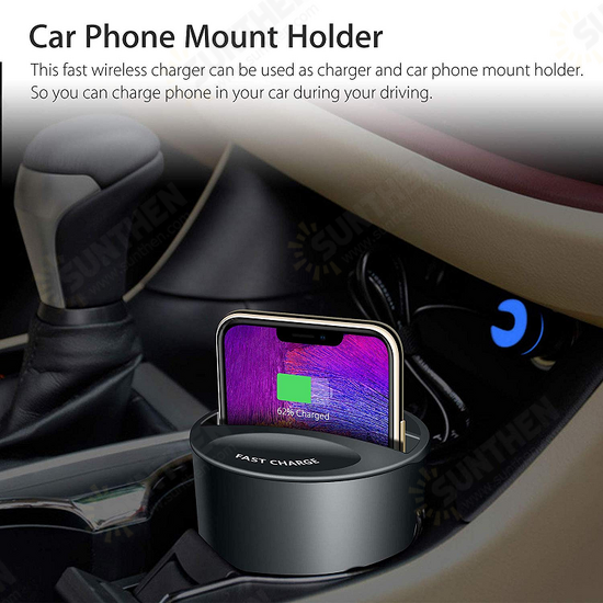 X13 10W/7.5W/5W QI Standard Car Wireless Charging Cup Holder With USB-C/USB-A Output For iPhone 13 Pro Max For Samsung Galaxy S21 5G