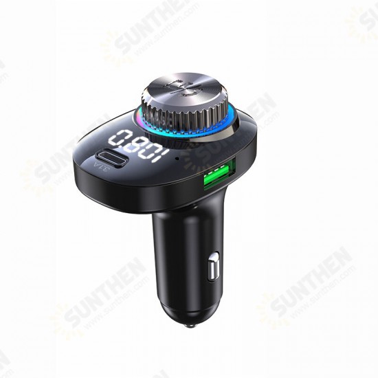 Bluetooth V5.0 FM Transmitter 20W PD+QC3.0 USB Car Charger 7Colors RGB Backlit Light LED Display Wireless Radio Adapter HiFi Music Play With Mic