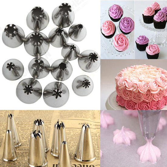 14Pcs Stainless Steel Flower Icing Piping Nozzles Cake Pastry Decorating Accessories Baking Tool