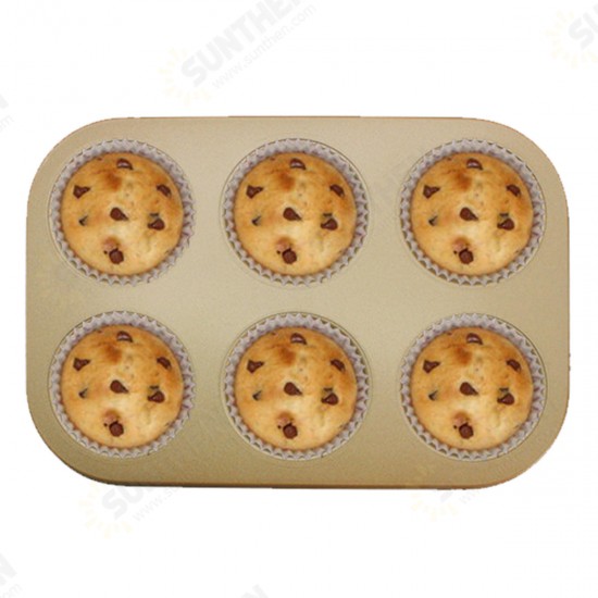 6pc Muffin Pan Baking Cooking Tray Mould Round Bake Cup Cake Gold/Black