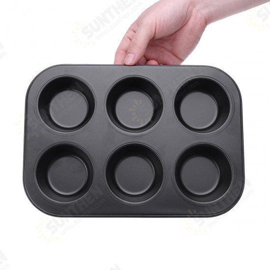 6pc Muffin Pan Baking Cooking Tray Mould Round Bake Cup Cake Gold/Black