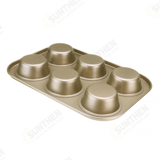 6pc Muffin Pan Baking Cooking Tray Mould Round Bake Cup Cake Gold/Black