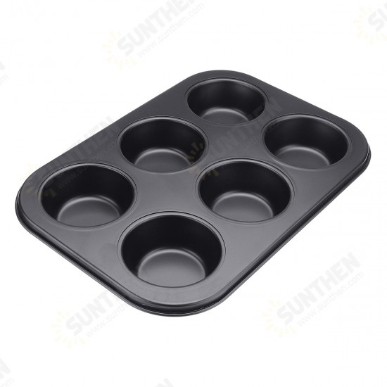 6pc Muffin Pan Baking Cooking Tray Mould Round Bake Cup Cake Gold/Black