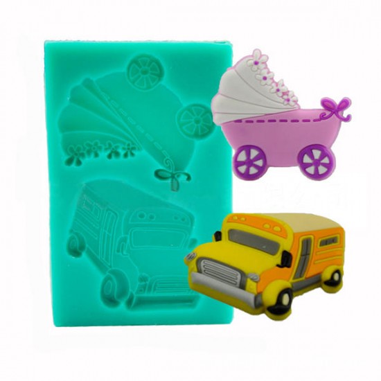 Baby Carriage Trolley Car School Bus Vehicle Silicone Wedding Cake Mold Decorating Mould