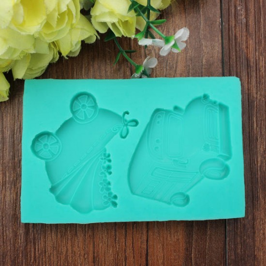 Baby Carriage Trolley Car School Bus Vehicle Silicone Wedding Cake Mold Decorating Mould