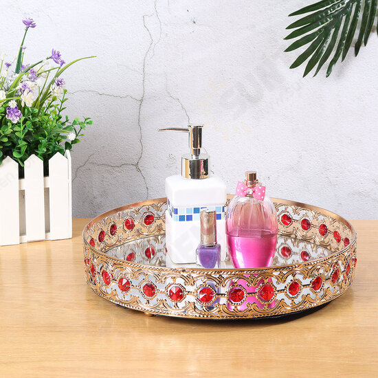 European Iron Mirror Tray Metal Glass Tray Living Room Light Luxury Plate Decoration Fruit plate Cake Plate