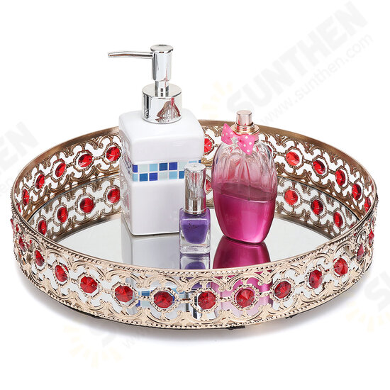 European Iron Mirror Tray Metal Glass Tray Living Room Light Luxury Plate Decoration Fruit plate Cake Plate