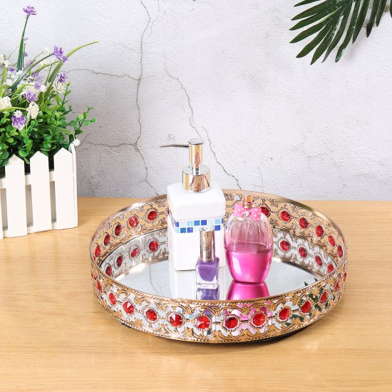 European Iron Mirror Tray Metal Glass Tray Living Room Light Luxury Plate Decoration Fruit plate Cake Plate