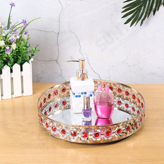 European Iron Mirror Tray Metal Glass Tray Living Room Light Luxury Plate Decoration Fruit plate Cake Plate