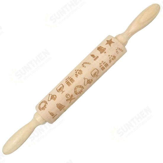 JM01687 Wooden Christmas Embossed Rolling Pin Dough Stick Baking Pastry Tool New Year Christmas Decoration