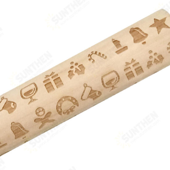 JM01687 Wooden Christmas Embossed Rolling Pin Dough Stick Baking Pastry Tool New Year Christmas Decoration