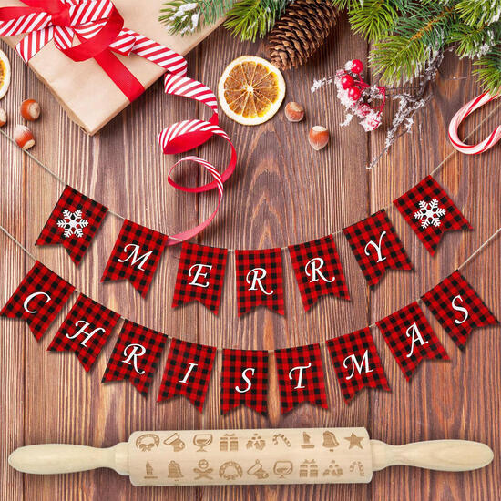 JM01687 Wooden Christmas Embossed Rolling Pin Dough Stick Baking Pastry Tool New Year Christmas Decoration