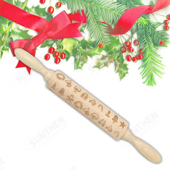 JM01687 Wooden Christmas Embossed Rolling Pin Dough Stick Baking Pastry Tool New Year Christmas Decoration