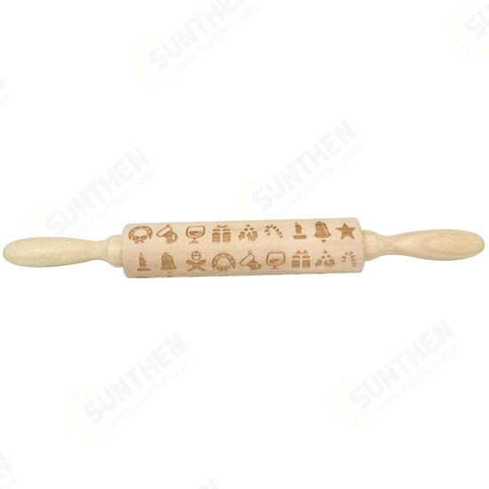 JM01687 Wooden Christmas Embossed Rolling Pin Dough Stick Baking Pastry Tool New Year Christmas Decoration