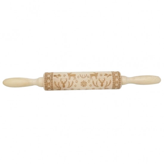 JM01688 Wooden Christmas Embossed Rolling Pin Dough Stick Baking Pastry Tool New Year Christmas Decoration