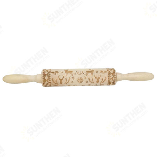 JM01688 Wooden Christmas Embossed Rolling Pin Dough Stick Baking Pastry Tool New Year Christmas Decoration