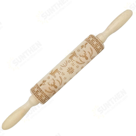 JM01688 Wooden Christmas Embossed Rolling Pin Dough Stick Baking Pastry Tool New Year Christmas Decoration