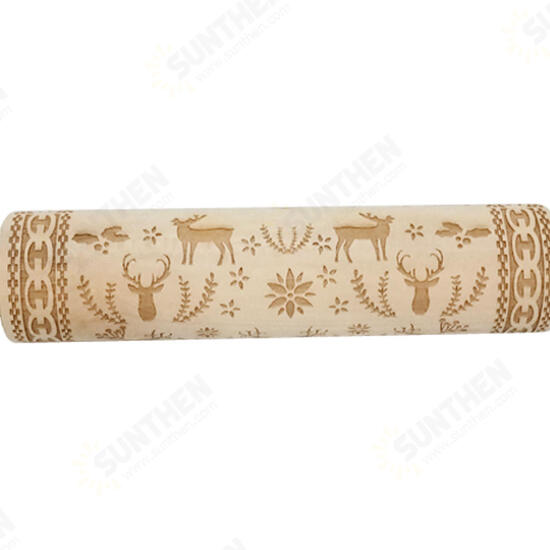 JM01688 Wooden Christmas Embossed Rolling Pin Dough Stick Baking Pastry Tool New Year Christmas Decoration