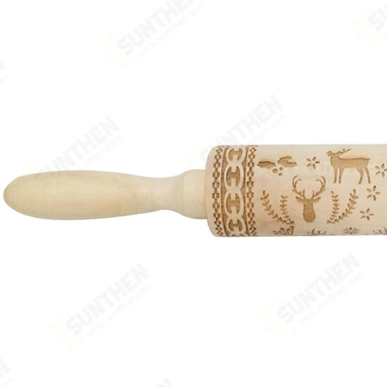 JM01688 Wooden Christmas Embossed Rolling Pin Dough Stick Baking Pastry Tool New Year Christmas Decoration