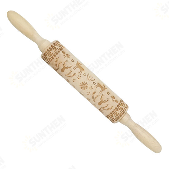 JM01688 Wooden Christmas Embossed Rolling Pin Dough Stick Baking Pastry Tool New Year Christmas Decoration