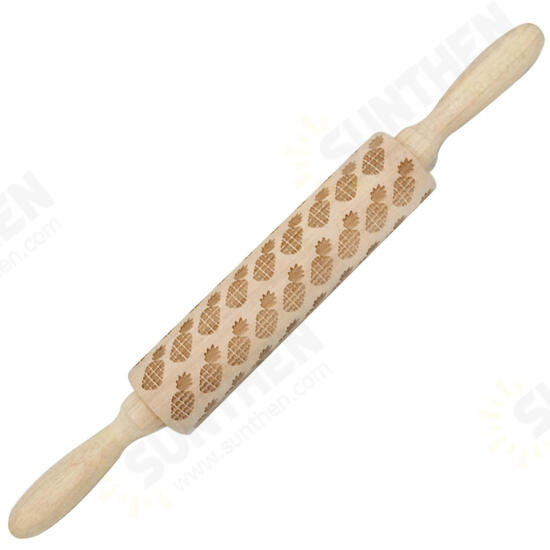 JM01691 Wooden Christmas Embossed Rolling Pin Dough Stick Baking Pastry Tool New Year Christmas Decoration