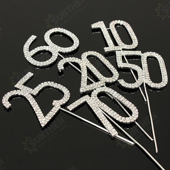 Sparkling Crystals Birthday Anniversary Number Cake Topper