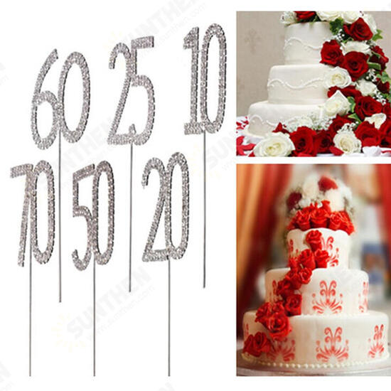 Sparkling Crystals Birthday Anniversary Number Cake Topper