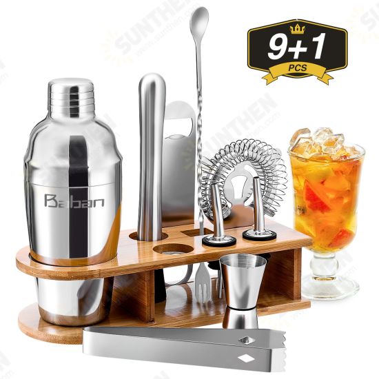 10PCS Bartender Kit with Stand Cocktail Shaker Set Bar with Stylish Bamboo Stand, Perfect Home Bar Tool Set