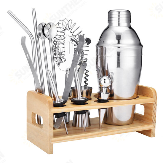 Cocktail Set Godmorn Stainless Steel Cocktail Shaker Set 14 Piece with Better Bamboo Stand