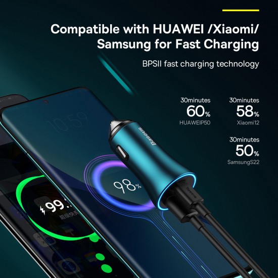 60W 2-Port USB-C PD Car Charger Dual 30W QC3.0 PD3.0 Support AFC FCP SCP Fast Charging Metal Adapter For iPhone Xiaomi 12 Samsung Galaxy S21 5G