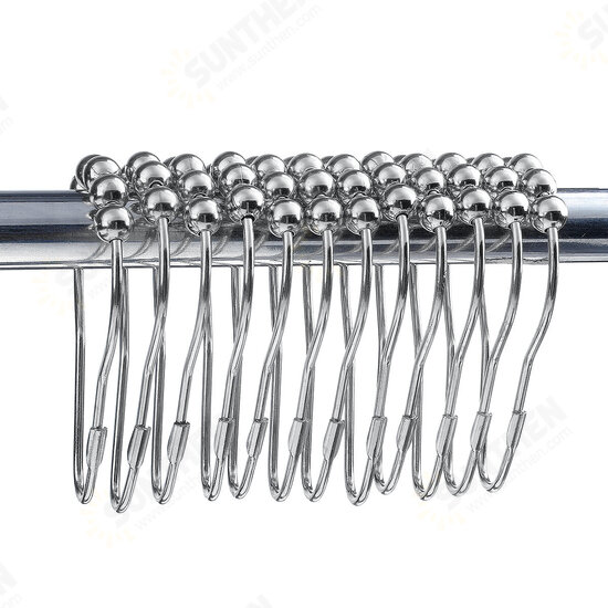 12Pcs Stainless Steel Shower Curtain Hooks Rings Rods For Bathroom