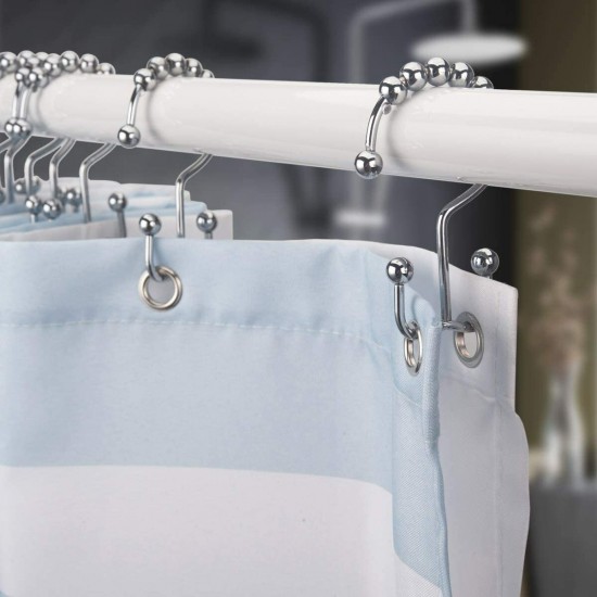 12Pcs Stainless Steel Shower Curtain Hooks Rings Rust-Resistant Metal Double Glide Shower Hooks for Bathroom Shower Rods Curtains