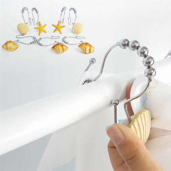 12Pcs/Set Resin Decorative Seashell Shower Curtain Stainless Steel Hook Bathroom