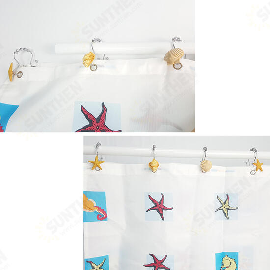 12Pcs/Set Resin Decorative Seashell Shower Curtain Stainless Steel Hook Bathroom