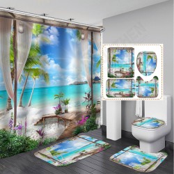 1/3Pcs Shower Curtain Set Bay Printing Toilet Cover Mat Bathroom Non-Slip Mat 1/3Pcs Shower Curtain Set Bay Printing Toilet Cover Mat Bathroom Non-Slip Mat