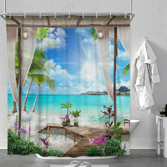 1/3Pcs Shower Curtain Set Bay Printing Toilet Cover Mat Bathroom Non-Slip Mat