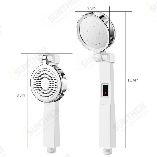 2 PCS Digital Shower Head Clamshell Hand Held Pressurized Back Cover Rubbing 3-Level Temperature Display