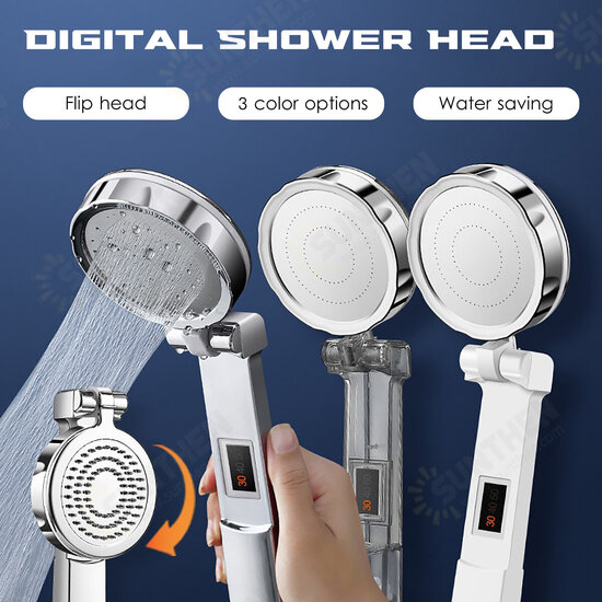 2 PCS Digital Shower Head Clamshell Hand Held Pressurized Back Cover Rubbing 3-Level Temperature Display