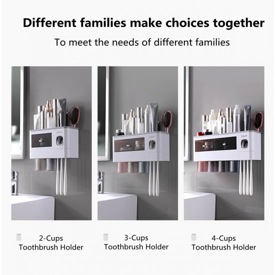 2/3/4 Cups Multi-function Toothbrush Holder Waterproof Anti-dust Mouth Cup Rack Wall-mounted Toothbrush Holder