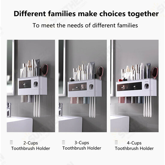 2/3/4 Cups Multi-function Toothbrush Holder Waterproof Anti-dust Mouth Cup Rack Wall-mounted Toothbrush Holder