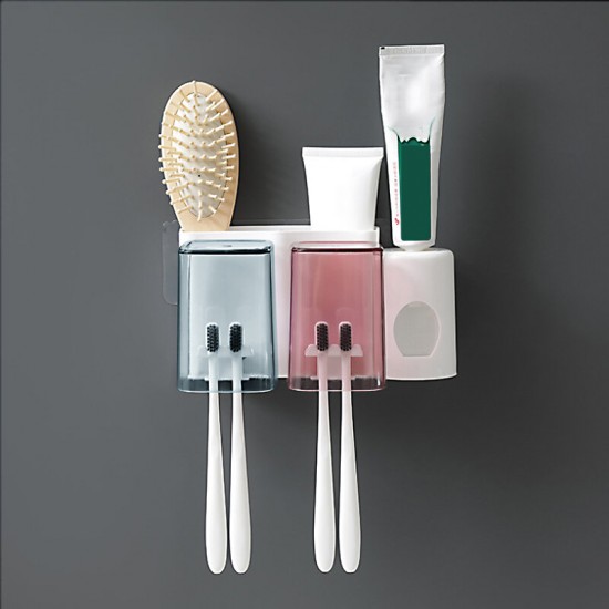 2/3/4 Cups Toothbrush Holder Wall Hanging Toothpaste Dispenser Strong Bearing Capacity Toothbrush Holder