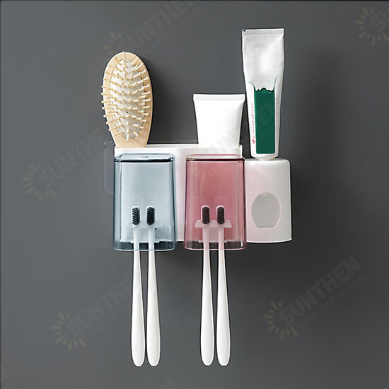 2/3/4 Cups Toothbrush Holder Wall Hanging Toothpaste Dispenser Strong Bearing Capacity Toothbrush Holder