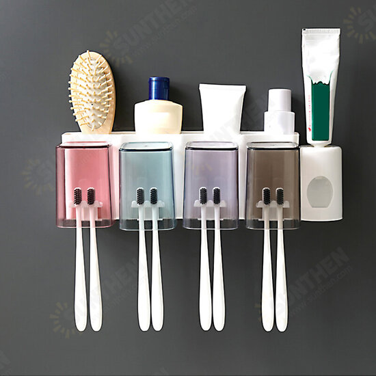 2/3/4 Cups Toothbrush Holder Wall Hanging Toothpaste Dispenser Strong Bearing Capacity Toothbrush Holder