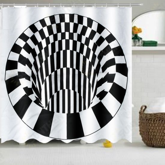 3D Effect Geometric Square Bathroom Bath Shower Curtain 180*180cm w/ 12