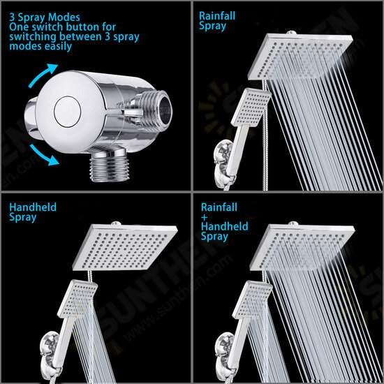 8 Inch Large Angle-adjustable Square Shower Head Electroplating Five Piece Set