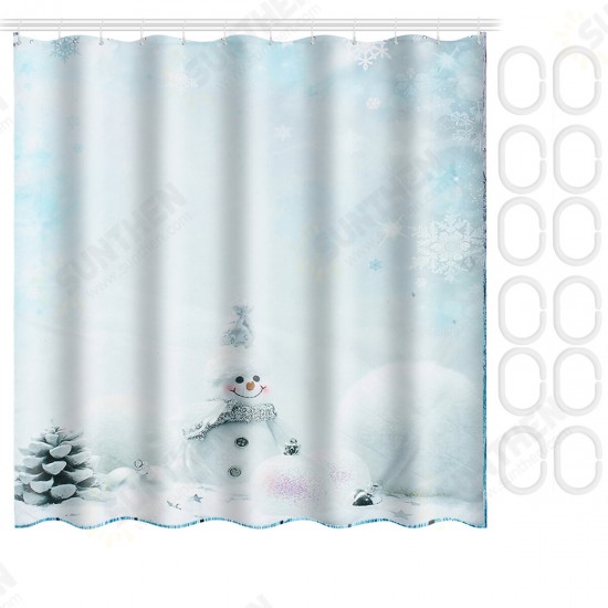 Bathroom Set Non Slip Rug Lid Toilet Cover Bathroom Mat Shower Curtain Snowman