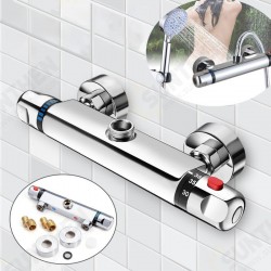 Bathroom Wall-mount Brass Thermostatic Shower Valve Bath Mixer Shower Control Valve Bottom Faucet 3/4inch Thread Connector Bathroom Wall-mount Brass Thermostatic Shower Valve Bath Mixer Shower Control Valve Bottom Faucet 3/4inch Thread Connector